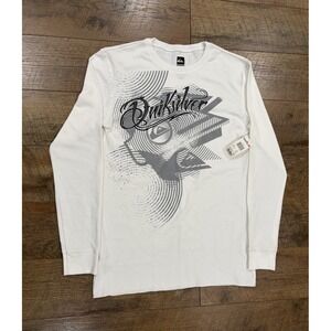 NWT‎ Vintage Y2k Quiksilver Grunge Spellout Long Sleeve Thermal Knit Shirt White